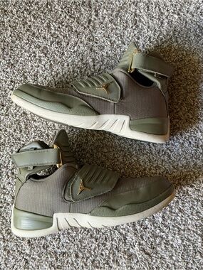 Jordan Men’s High-Top Strap Sneakers - Olive Green with Gold Accents